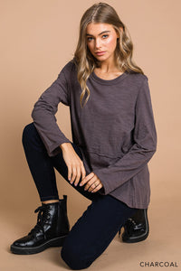 U-Neck Casual Top - Charcoal