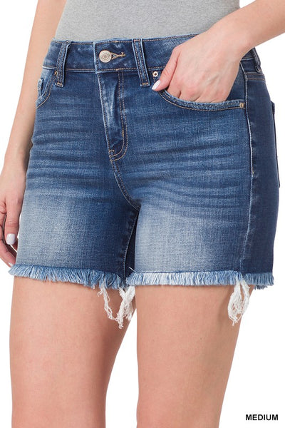 Mid Rise Frayed Hem Shorts