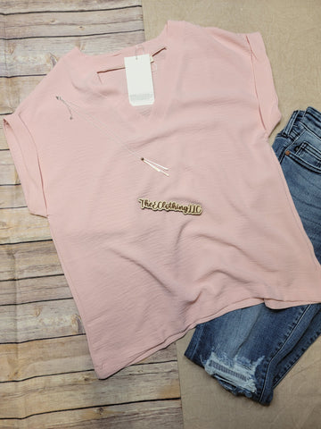 Rolled Short Sleeve Top - Blush