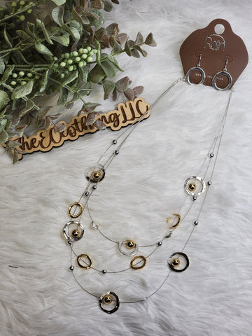 Rain - Two Tone Disk Circles on Wire Necklace Set