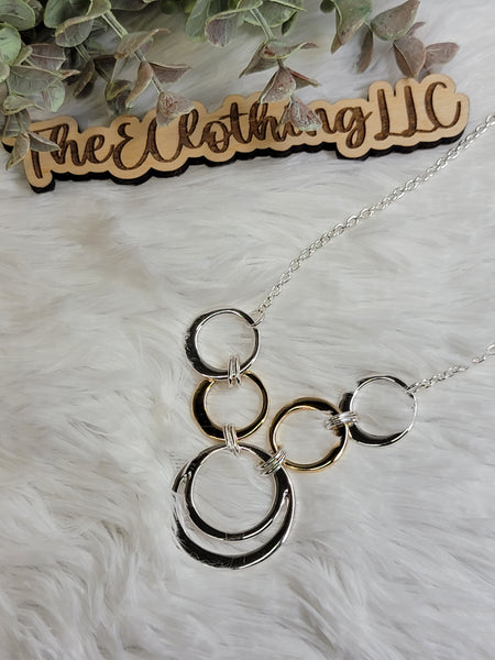 Rain - Two Tone Connected Rings Necklace Set
