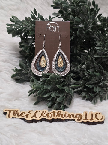 Patina Stamped Triple Teardrop Earring