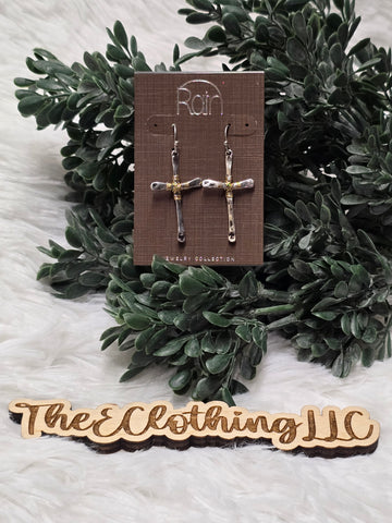 Two Tone Wire Wrapped Cross Earring