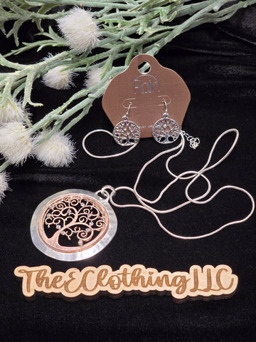 Two Tone Filigree Swirls Tree Necklace Set