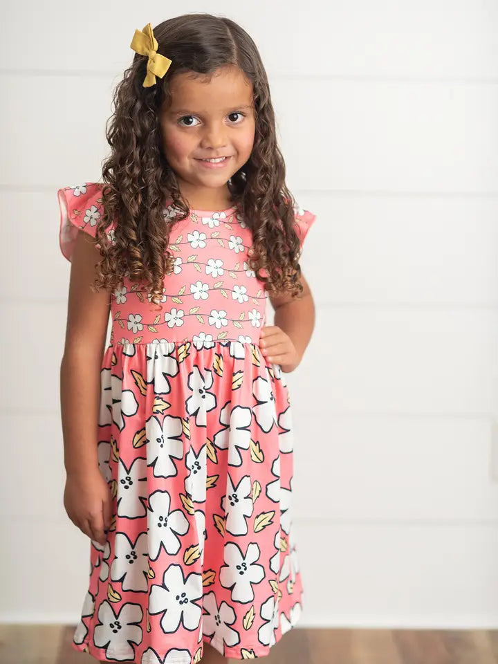 Girls Pink & White Flower Claire Flutter Dress