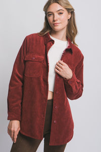 Corduroy Reversible Plaid Button Down Jacket - Burguundy