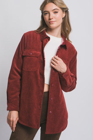 Corduroy Reversible Plaid Button Down Jacket - Burguundy