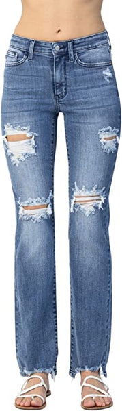 Judy Blue Distressed Straight Legg Mid Rise Jeans