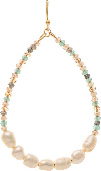 Gold Multicolor Glass and Freshwater Pearl Earring