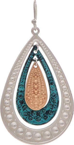 Patina Stamped Triple Teardrop Earring