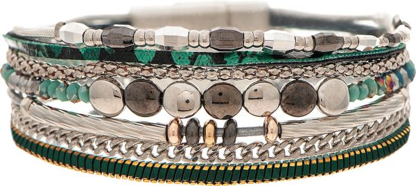Rain - Silver Black Multi Chain Rows Magnetic Clasp Bracelet