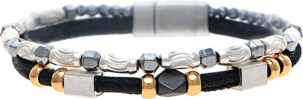 Gold & Silver Mixed Bead Black Magnetic Bracelet