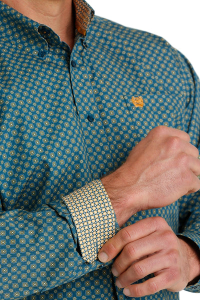 Cinch Men's Medallion Print Button Down Shirt - Blue / Orange