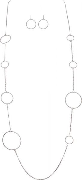 Rain - Silver Long Chain Circles Necklace Set