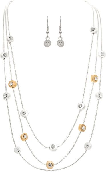 Two Tone Crystal Nuggets Chain Necklace Set