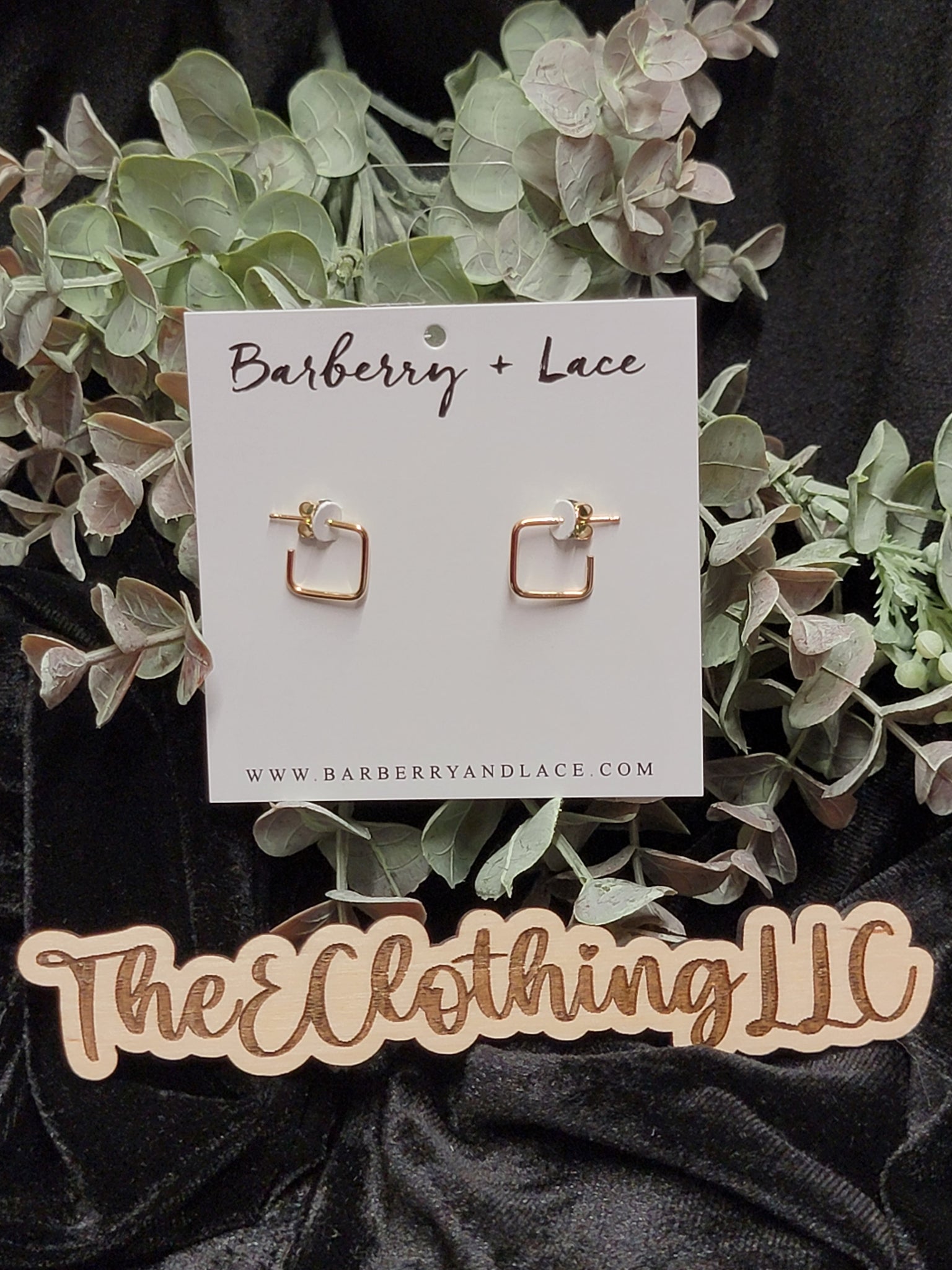 BarBerry +Lace Square Hoop Earings