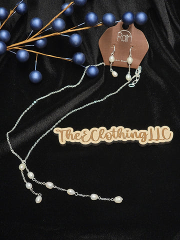 Rain - Silver Chain Pearl Y Necklace Set