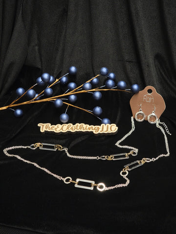 Rain - Two Tone Rectangles Circles Chain Necklace Set