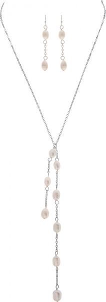 Rain - Silver Chain Pearl Y Necklace Set