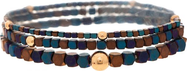 Rain - Multi Blue and Copper Bead Bracelet Set