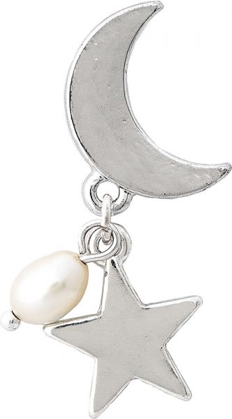 Rain - Silver Pearl Moon and Star Post Earring