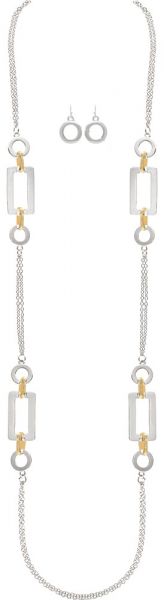 Rain - Two Tone Rectangles Circles Chain Necklace Set