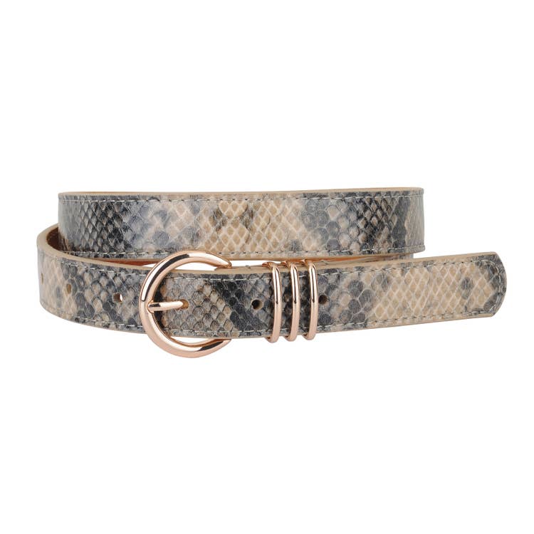 Womens Skinny Snake Gray Print Leather Belt